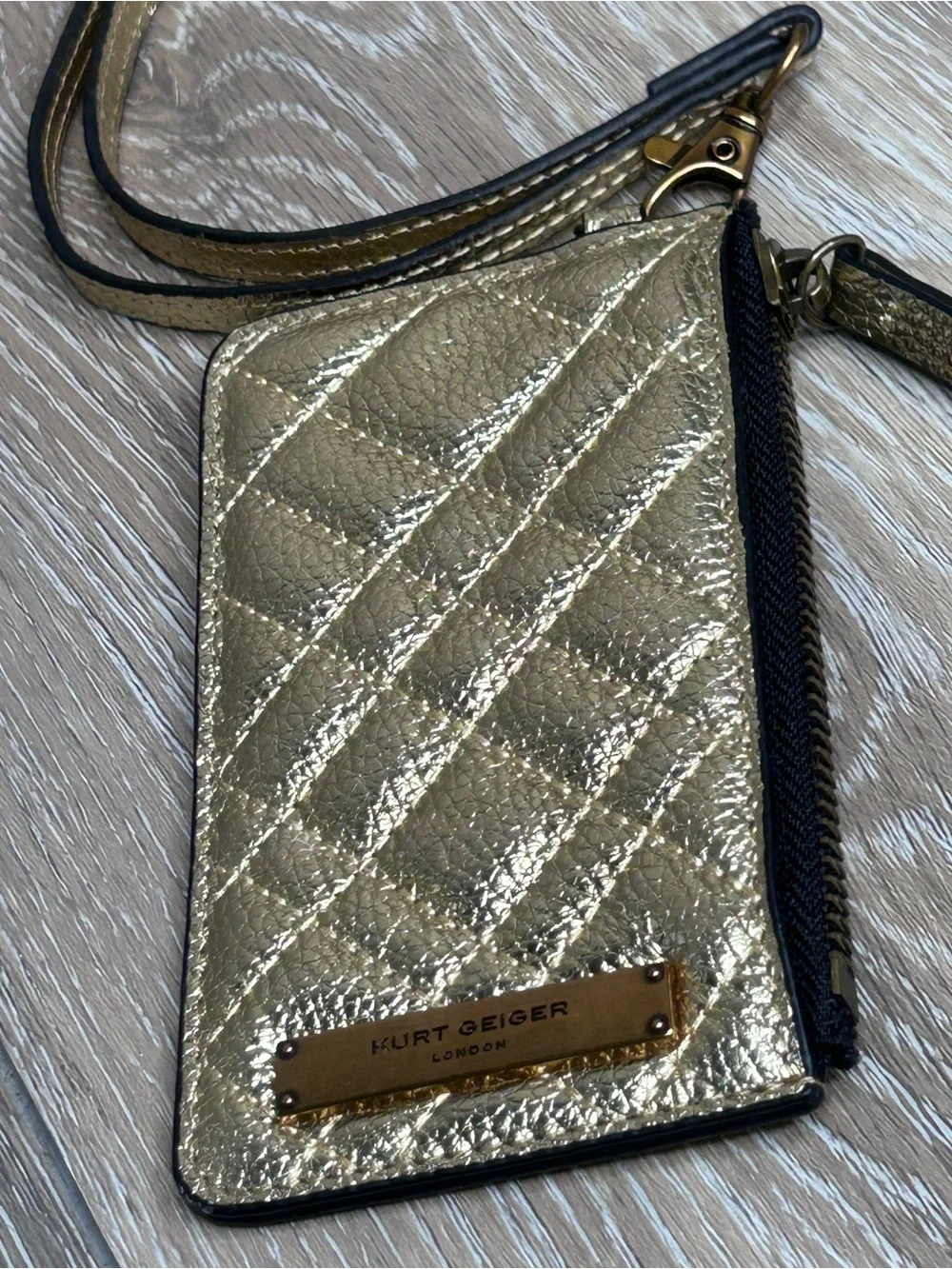 Kurt Geiger Metallic Gold Quilted Cardholder Wristlet Wallet